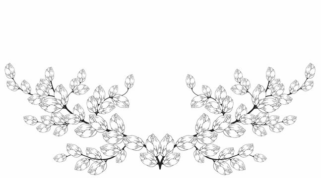 Gentle floral background from flower branches and buds, flower arrangement. Hand drawing. For stylized decor, invitations, cards, posters, flyers, backgrounds, as clipart