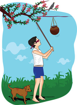 Sri Lanka Traditional Sinhala and Tamil New Year Celebrations - Hitting the target (Kana Motti) illustration 