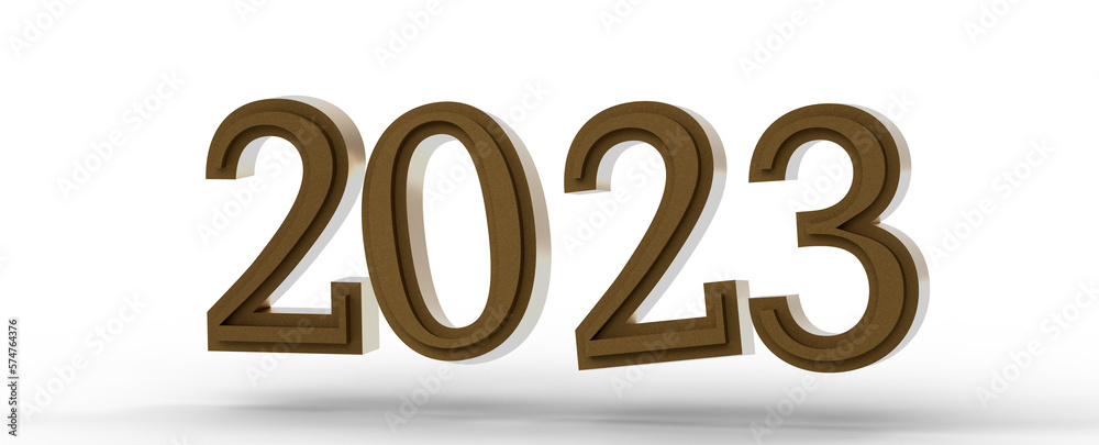 Poster year as number - year 2023. 3d illustration numbers isolated white background