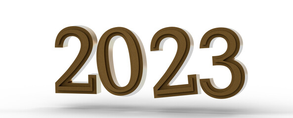 Year as Number - year 2023. 3D illustration numbers isolated white background