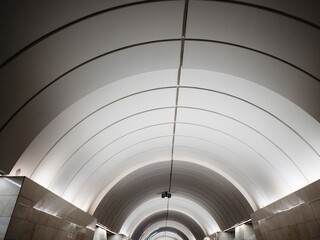 arched ceiling in underground subway passage in Moscow city