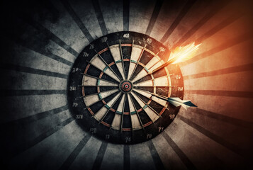 dartboard with darts ,abstract creative illustration, success and failure, hitting the target and missing. Generative AI