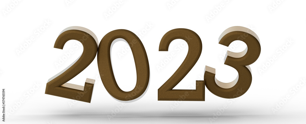 Poster year as number - year 2023. 3d illustration numbers isolated white background
