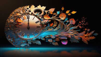 Whimsical Colorful Clock with Tree Branches and Leaves
