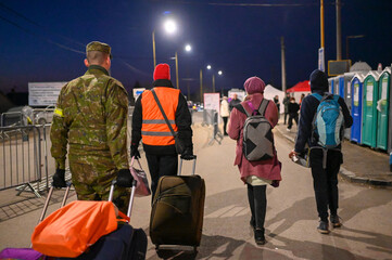 Slovakia: Refugees from Ukraine escaping from war. Ukrainian refugees crossing the border....