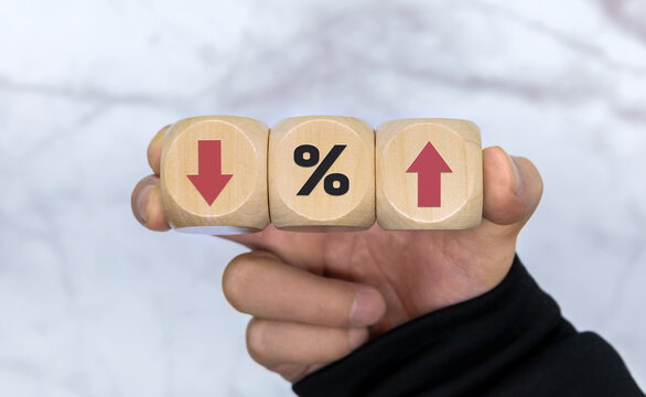 percentage to UP and Down arrow symbol icon. Interest rate, stocks, financial, ranking, mortgage rates and Cut loss concept