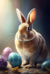 Fototapeta na wymiar Easter Bunny holding easter eggs