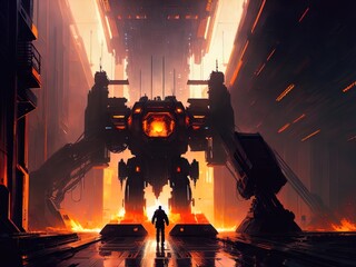 Fototapeta premium Giant robot. Futuristic sci-fi robot warrior.