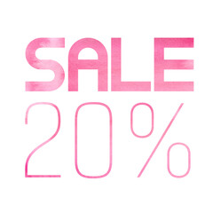 Twenty percent sale. A pink watercolor banner. Viva Magenta color. Sale signboard. Seasonal sale. The perfect watercolor design for a sale shop and advertising banners.