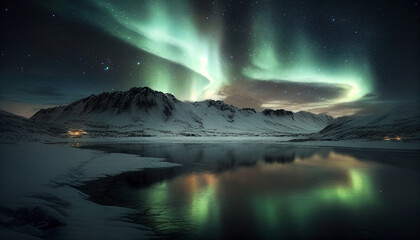 photography northern light iceland landscape winter mountains lake aurora borelias