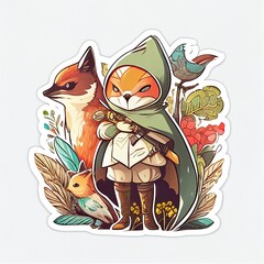 moon fable sticker, white background, illustration cartoon art, generative ai