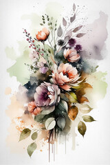 Beautiful watercolor painting of flowers