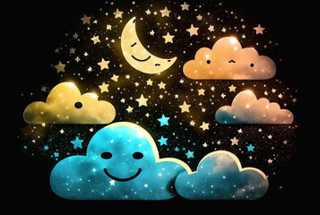 good night sleep well cloud and moon with a smile, symbolic of good dreams good dream. Generative AI