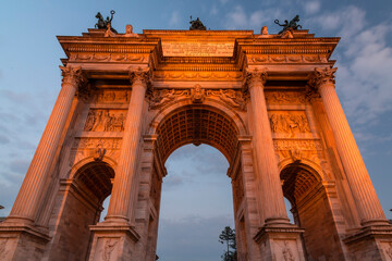 Fototapeta na wymiar Porta Sempione is a city gate of Milan, Italy.