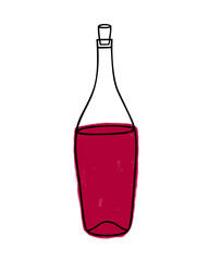 Vector illustration of wine bottle isolated on white background. Icon, emblem, simple sketch for café, bar or restaurant menu design. Wine tasting, wine card