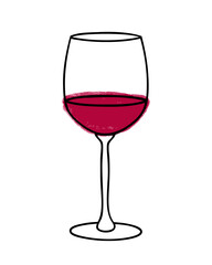 Vector illustration of wine glass isolated on white background. Icon, emblem, simple sketch for café, bar or restaurant menu design. Wine tasting, wine card
