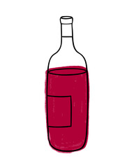 Vector illustration of wine bottle isolated on white background. Icon, emblem, simple sketch for café, bar or restaurant menu design. Wine tasting, wine card
