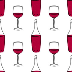 Vector seamless pattern with Wine bottles and glasses. Background for café, bar or restaurant menu design, wine tasting, wine card, web, banners