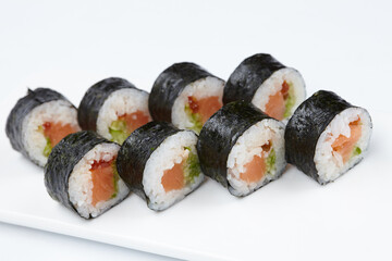 tasty sushi on the white background