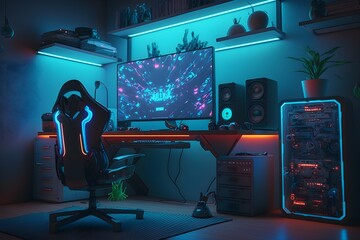 futuristic gaming setup room Generative AI