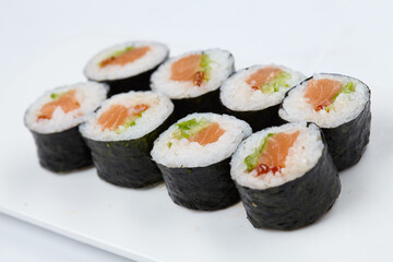 tasty sushi on the white background