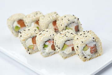 tasty sushi on the white background