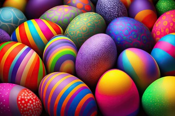 Fototapeta na wymiar Celebrating Easter: bright colorful painted eggs background