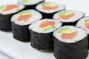 tasty sushi on the white background