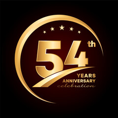 54 year anniversary celebration. Anniversary logo design with golden ring and text concept. Logo Vector Template Illustration