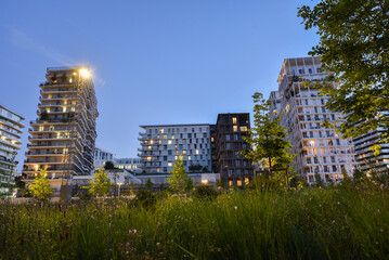 Obraz premium Modern, Futuristic Apartment Buildings at Martin Luther King Park in Paris, France
