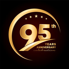 95 year anniversary celebration. Anniversary logo design with golden ring and text concept. Logo Vector Template Illustration
