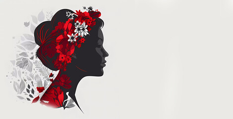 Female girl silhouette with blooming floral elements for the international celebration of March 8. Generative AI.