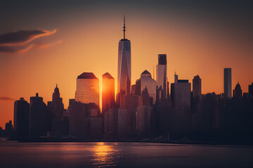 Fototapeta na wymiar New York city skyscrapers. New York skyscraper at sunset. NYC Cityscape financial district. United States Manhattan Skyline, Ai Generative illustration.