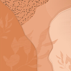 Ikat texture branches, dots and waves abstract background in peach for fashion graphics such as T-shirt placement print, home decor such as wall poster or advertising and promotion in banners, flyers