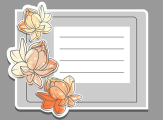 Postcard. Poster. Template for design with flowers. Place for signature. Picture in limited colors