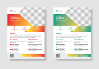 Business promotional flyer template with Vivid red, Light yellow or  Bright yellow, Dark cyan,  geometric shapes