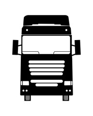 Truck icon isolated on white background. Black silhouette. Front view. The isolated object on a white background.