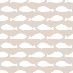 cute seamless pattern with fish on gray background, fish silhouette