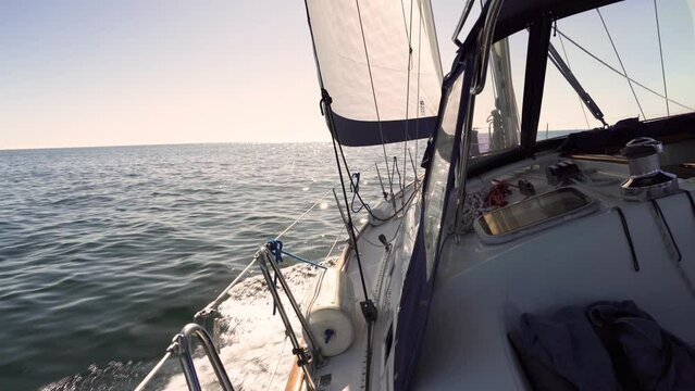 Sailing yacht boat on the ocean on a sunny day, travel adventure