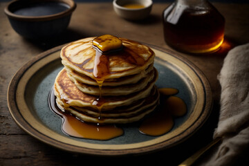 Indulge in Decadent and Delicious Homemade Pancakes with Maple Syrup and Butter - AI Generative