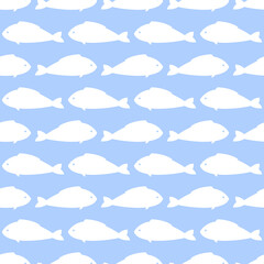 cute seamless pattern with fish on blue background, fish silhouette