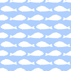cute seamless pattern with fish on blue background, fish silhouette