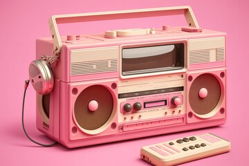 80s Retro outdated portable stereo radio cassette - obrazy, fototapety, plakaty