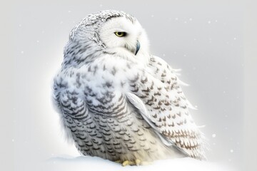 A snowy owl chilling out in the snow. Generative AI