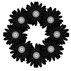 black and white flower silhouette in circle