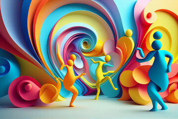 abstract 3d summer time dancing people. Generative AI