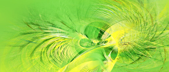 Sunny spring. Abstract green background. Fractal artwork for creative graphic design