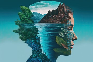 Concept of balanced lifestyle in harmony with nature. Self-care of mind and body.