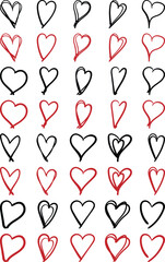 Hand-drawn doodle hearts set. Twenty unique hand-drawn hearts vector illustration.