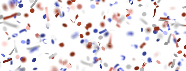 Confetti - Red white blue shiny confetti Confetti on white background, isolate, tricolor concept, independence and freedom day USA